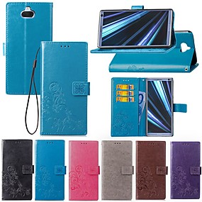 baratos Xperia XZ2 Compact-Capinha Para Sony Sony XA2 Plus / Xperia XZ2 / Xperia XZ2 Compact Porta-Cartão / Com Suporte / Flip Capa Proteção Completa Sólido / Borboleta Rígida Têxtil