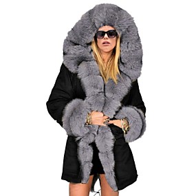baratos Trench Coats e Casacos Femininos-Mulheres Trabalho / Bandagem Punk &amp; Góticas / Militar Inverno Longo Casaco, Sólido Com Capuz Manga Longa Pêlo Sintético / Algodão / Poliéster Oversized Verde / Preto / Solto