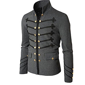 baratos Casacos de Inverno-Homens Diário Básico Padrão Casaco, Sólido Colarinho Chinês Manga Longa Poliéster Preto / Cinzento