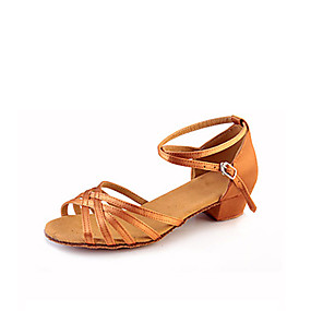 baratos Sapatos de Dança Infantis-Para Meninas Sapatos de Dança Tecido elástico Sapatos de Dança Latina Cadarço de Borracha / Franzido / Flor Sapatilha / Sandália / Têni Salto Baixo Não Personalizável Prata / Amêndoa / Leopardo