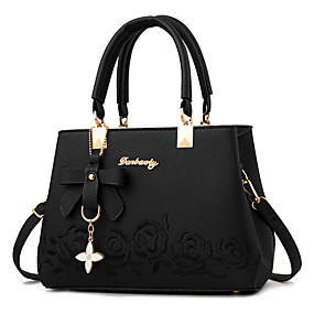 baratos Bolsas-Mulheres Laço(s) Couro Ecológico Bolsas de Alça Côr Sólida Vinho / Khaki / Azul Real