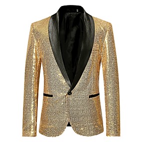 baratos É Noite de Festa-Homens Festa / Bandagem Luxo Todas as Estações Padrão Terno, Sólido Xale Manga Longa Poliéster Paetês Preto / Vinho / Dourado