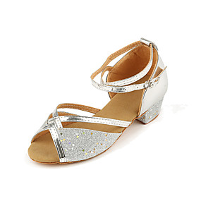 baratos Sapatos de Dança Infantis-Para Meninas Sapatos de Dança Couro Ecológico Sapatos de Dança Latina Salto Salto Grosso Dourado / Prata / Fúcsia / Espetáculo / Ensaio / Prática