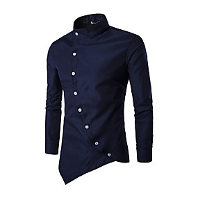 baratos $3.99-Homens Sólido Patchwork Camisa Social Colarinho Clerical Branco / Preto / Vermelho / Azul Marinha