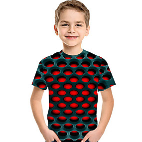 baratos Natal-Infantil Bébé Para Meninos Activo Básico Geométrica Estampado 3D Estampado Manga Curta Camiseta Vermelho