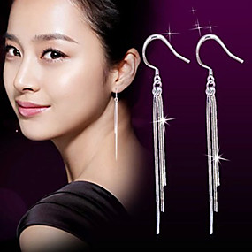 baratos Prata de Lei-Mulheres Brincos Compridos Brincos Pendurados Longas Corrente Importante senhoras Borla Elegante Diário Prata de Lei Brincos Jóias Prata Para Casamento Festa Diário Feriado