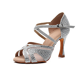 baratos Sapatos de Dança-Mulheres Sapatos de Dança Sintéticos Sapatos de Dança Latina Detalhes em Cristal Salto Salto Carretel Personalizável Prata / Vermelho / Azul / Espetáculo / Ensaio / Prática