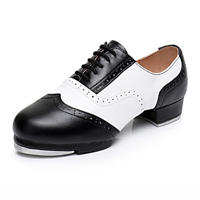 baratos Sapatos de Dança-Homens Sapatos de Dança Couro / Pele Sapatilhas de Sapateado Salto Salto Grosso Personalizável Preto / Branco / Espetáculo / Ensaio / Prática