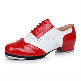 baratos Sapatos de Dança-Homens Sapatos de Dança Couro / Pele Sapatilhas de Sapateado Salto Salto Grosso Personalizável Vermelho / Branco / Espetáculo / Ensaio / Prática