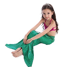 baratos Roupas de Banho para Meninas-Infantil Para Meninas Básico Cauda de Sereia Geométrica Roupa de Banho Verde