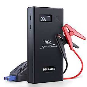 baratos Inversor de potência do veículo-o salto do acionador de partida do carro dinkalen 1500a bateria o acionador de partida do salto (até o gás 8.0l ou o diesel 6.0l) com carga rápida do usb 3.0 carregador de bateria portátil do carro