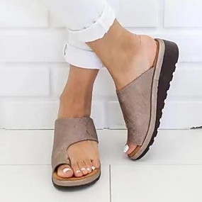 baratos Sapatos Femininos-Mulheres Sandálias Sem Salto Ponta Redonda Couro Ecológico Primavera &amp; Outono / Verão Preto / Leopardo / Roxo