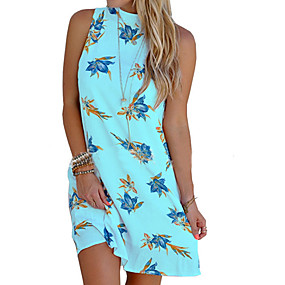 baratos Novidades-Mulheres Amarelo Rosa Vestido Reto Floral S M