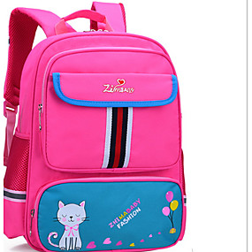 baratos Mochilas Infantis-Grande Capacidade Náilon Ziper Mochila Escolar Côr Sólida Diário Fúcsia / Azul Céu / Azul Real / Para Meninas