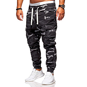 baratos Calças Masculinas-Homens Esportivo Básico Skinny Jogger Chinos Calças - Côr Camuflagem Preto e cinza Preto US32 / UK32 / EU40 / US34 / UK34 / EU42 / US36 / UK36 / EU44 / Com Cordão / Elasticidade