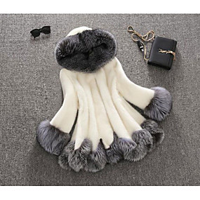 baratos Pêlos e Couro Femininos-Mulheres Diário Outono &amp; inverno Padrão Casaco De Pele De Falso, Estampa Colorida Com Capuz Manga Longa Pêlo Sintético Detalhes em Pêlo Preto / Branco