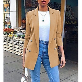 baratos Blazeres &amp; Jaquetas Femininas-Mulheres Terno Lapela Pontuda Poliéster Preto / Amarelo / Azul