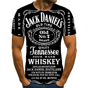 baratos Camiseta de Homen-Homens Estampa Colorida 3D Estampado Camiseta Moda de Rua Punk &amp; Góticas Para Noite Bandagem Decote Redondo Preto / Verão / Manga Curta / Letra