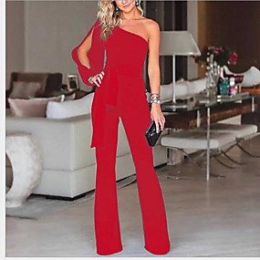 baratos Macacões &amp; Macaquinhos-Mulheres Preto Roxo Azul Macacão, Sólido S M L