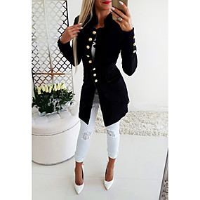 baratos Blazeres &amp; Jaquetas Femininas-Mulheres Terno, Sólido Colarinho Chinês Poliéster Preto / Vermelho / Azul Marinha / Delgado