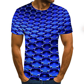 baratos Até 90% OFF-Homens Tamanhos Grandes Camiseta Moda de Rua Pregueado / Estampado, Geométrica / 3D / Gráfico Decote Redondo Azul / Manga Curta