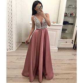 baratos Vestidos de Festa-Mulheres Sheath Dress Maxi Vestido - Sem Manga Sólido Decote em V Profundo Delgado Rosa S M L XL XXL XXXL