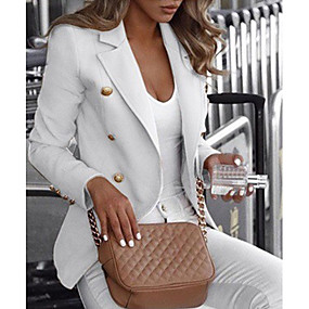 baratos Blazeres &amp; Jaquetas Femininas-Mulheres Terno Lapela Chanfrada Poliéster Preto / Branco / Azul