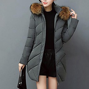 baratos Casacos de Pena e Parkas Femininos-Mulheres Sólido Duvet, Poliéster / POLY Preto / Rosa / Vermelho M / L / XL