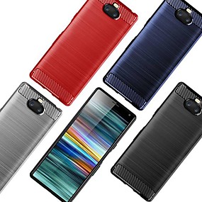baratos Xperia XA2 Ultra-Capinha Para Sony Sony XA2 Plus / Sony Xperia L3 / Sony Xperia 10 Antichoque / Ultra-Fina Capa traseira Sólido / Linhas / Ondas TPU / Fibra de carbono