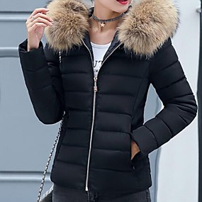 baratos Casacos de Pena e Parkas Femininos-Mulheres Sólido Duvet, Poliéster Preto / Vinho / Branco M / L / XL