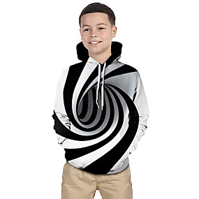 baratos Natal-Infantil Bébé Para Meninos Activo Básico Preto &amp; Branco Feras Fantásticas Listrado Geométrica Estampado Estampado Manga Longa Moleton &amp; Blusa de Frio Branco