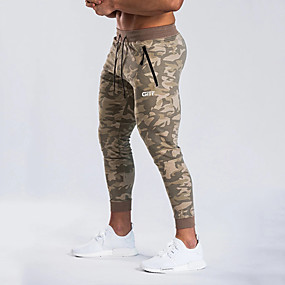 baratos Calças Masculinas-Homens Esportivo Skinny Calças Esportivas Calças - Côr Camuflagem Esportivo Com Cordão Khaki Cinzento US32 / UK32 / EU40 / US34 / UK34 / EU42 / US36 / UK36 / EU44 / Elasticidade
