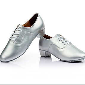 baratos Sapatos de Dança-Homens Sapatos de Dança Couro Ecológico Sapatos de Dança Moderna Salto Salto Grosso Preto / Branco / Dourado