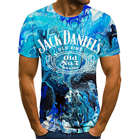 baratos Camiseta de Homen-Homens Gráfico Cerveja Estampado Camiseta Moda de Rua Punk &amp; Góticas Para Noite Bandagem Decote Redondo Azul / Verão / Manga Curta