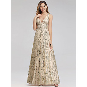 baratos Novidades-Linha A Decote mergulhador Longo Tule Evento Formal Vestido com Detalhes em Cristal de LAN TING Express