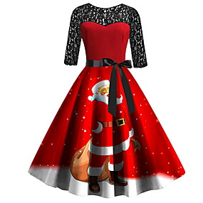 baratos Festival Dresses-Mulheres Festa Elegante Evasê Vestido - Estampado, Geométrica Médio