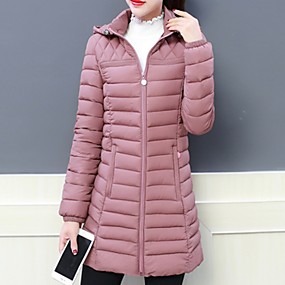 baratos Casacos de Pena e Parkas Femininos-Mulheres Sólido Padrão Duvet, Poliéster Preto / Rosa / Verde Tropa L / XL / XXL