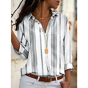 baratos Blusas Femininas-Mulheres Camisa Social Listrado Amarelo