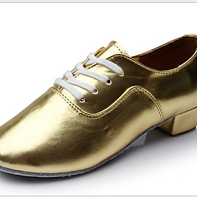 baratos Sapatos de Dança-Homens Sapatos de Dança Couro Ecológico Sapatos de Dança Moderna Têni Sem Salto Preto / Dourado / Prata