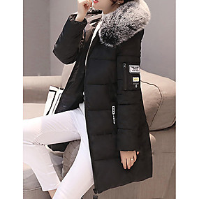 baratos Casacos de Pena e Parkas Femininos-Mulheres Sólido Acolchoado, Poliéster Preto / Verde / Verde Claro M / L / XL