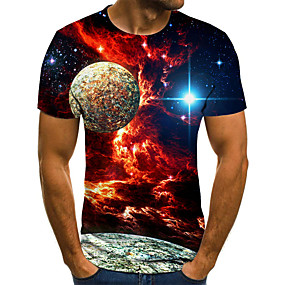 baratos Camiseta de Homen-Homens Galáxia Gráfico Estampado Camiseta Diário Decote Redondo Vermelho / Verão / Manga Curta
