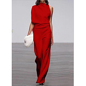 baratos Macacões &amp; Macaquinhos-Mulheres Preto Branco Vermelho Perna larga Macacão Pijama Macacão, Sólido M L XL