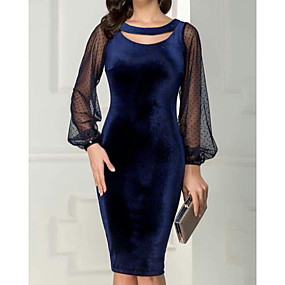 baratos Novidades-Mulheres Azul Real Vestido Festa Bainha Sólido M L