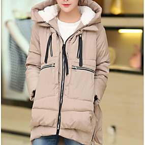 baratos Casacos de Pena e Parkas Femininos-Mulheres Sólido Longo Acolchoado, Poliéster Preto / Vinho / Verde Tropa M / L / XL