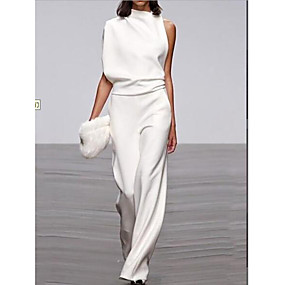 baratos Macacões &amp; Macaquinhos-Mulheres Preto Branco Vermelho Perna larga Macacão Pijama Macacão, Sólido M L XL