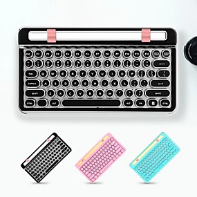 baratos Novidades-teclado mecânico bluetooth portátil retro estilo vintage recarregável sem fio e com fio dual mode 76keys outemu switches com suporte para telefone ipad - coolkiller rococo dream