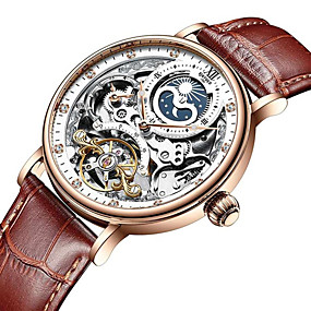 cheap Jewelry &amp; Watches-Men's Mechanical Watch Automatic self-winding Stylish Genuine Leather Black / Brown 30 m Water Resistant / Waterproof Calendar / date / day Noctilucent Analog Casual Fashion - Black Brown black / gold