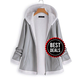 baratos Trench Coats e Casacos Femininos-Mulheres Diário Inverno Padrão Jaqueta, Sólido Com Capuz Manga Longa Poliéster Cinzento / Vinho / Khaki