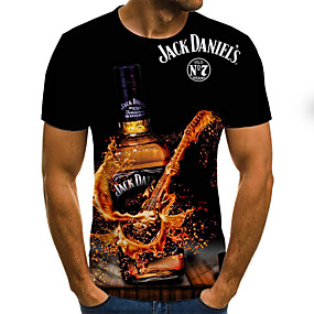 baratos Camiseta de Homen-Homens Cerveja Estampado Camiseta Diário Decote Redondo Preto / Verão / Manga Curta