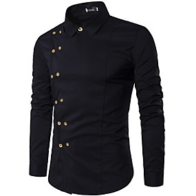 baratos Camiseta de Homen-Homens Sólido Camisa Social Diário Branco / Preto / Vermelho / Azul Marinha / Manga Longa